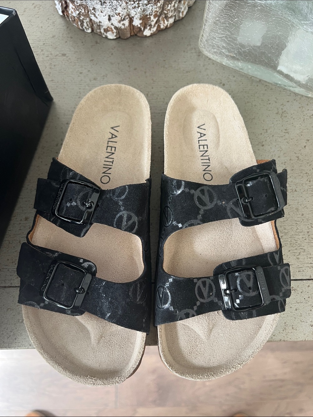 Valentino Black Duessa Double-Strap Sandal Box Size 7 - Picture 2 of 5